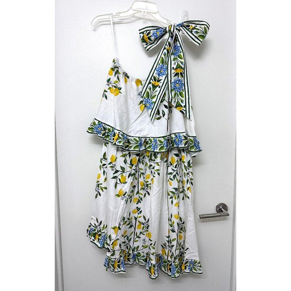 Binny Lemon Mini Dress Fruit Floral Tiered They Call Me Limoncello Capri L - Picture 4 of 16